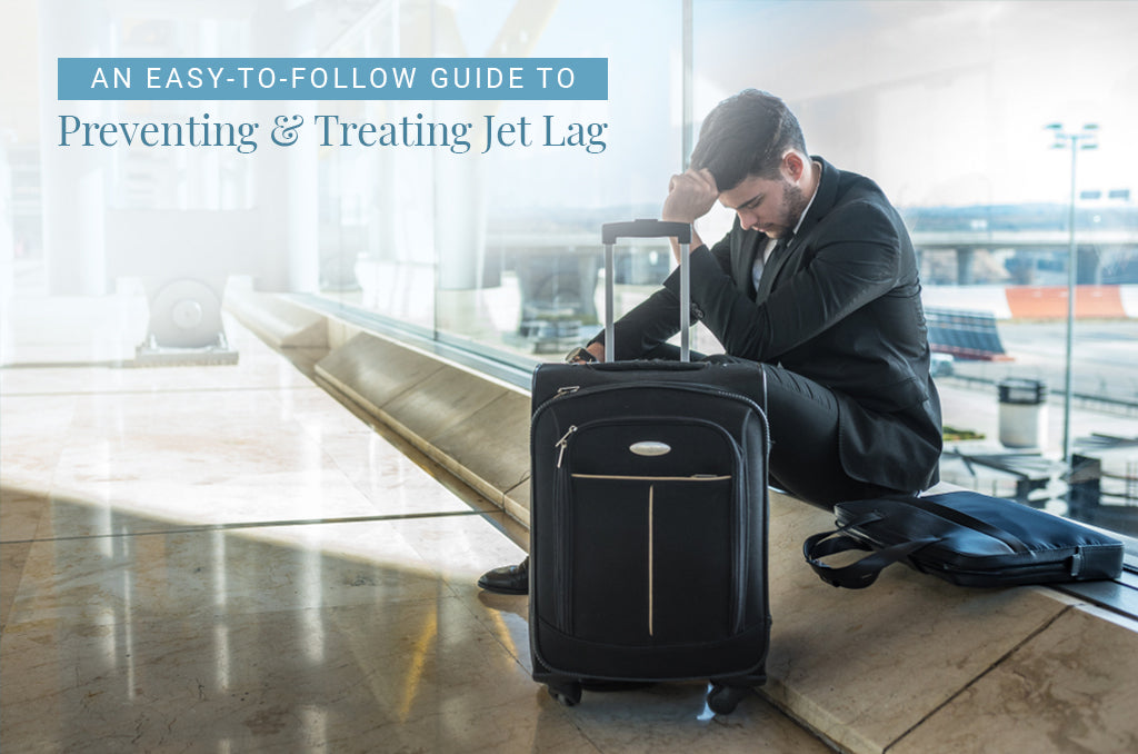 Tired man in a suit sleeping on a bed while struggling with jet lag