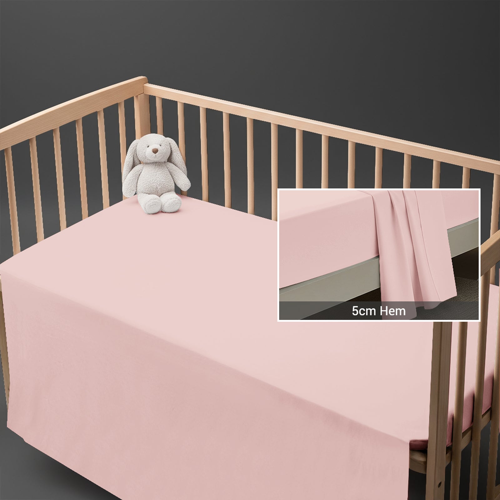 Light pink cotton baby flat sheet 70×100 cm with 5 cm hem soft and skin friendly