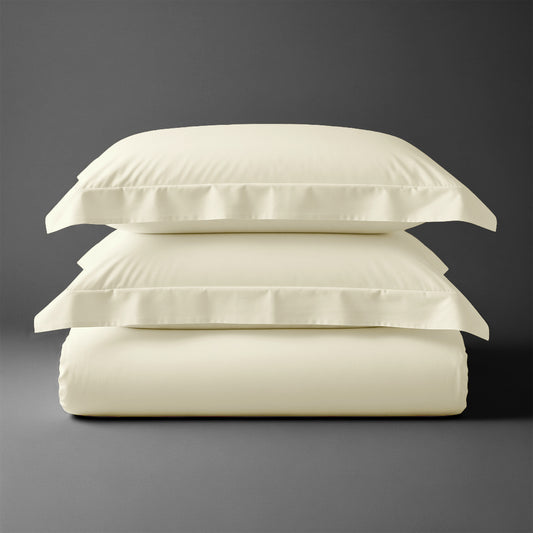 Folded Pizuna cotton percale king cover super king size Ivory 100 percent long staple combed cotton 3 piece

