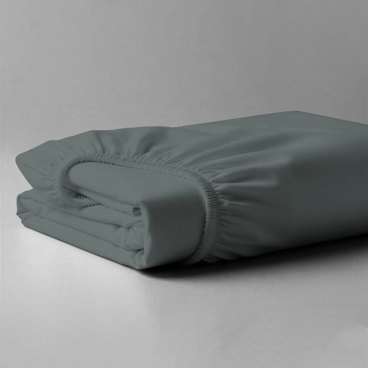 Folded Pizuna luxurious cotton Super King size fitted sheet dark grey 1000 thread count long staple cotton