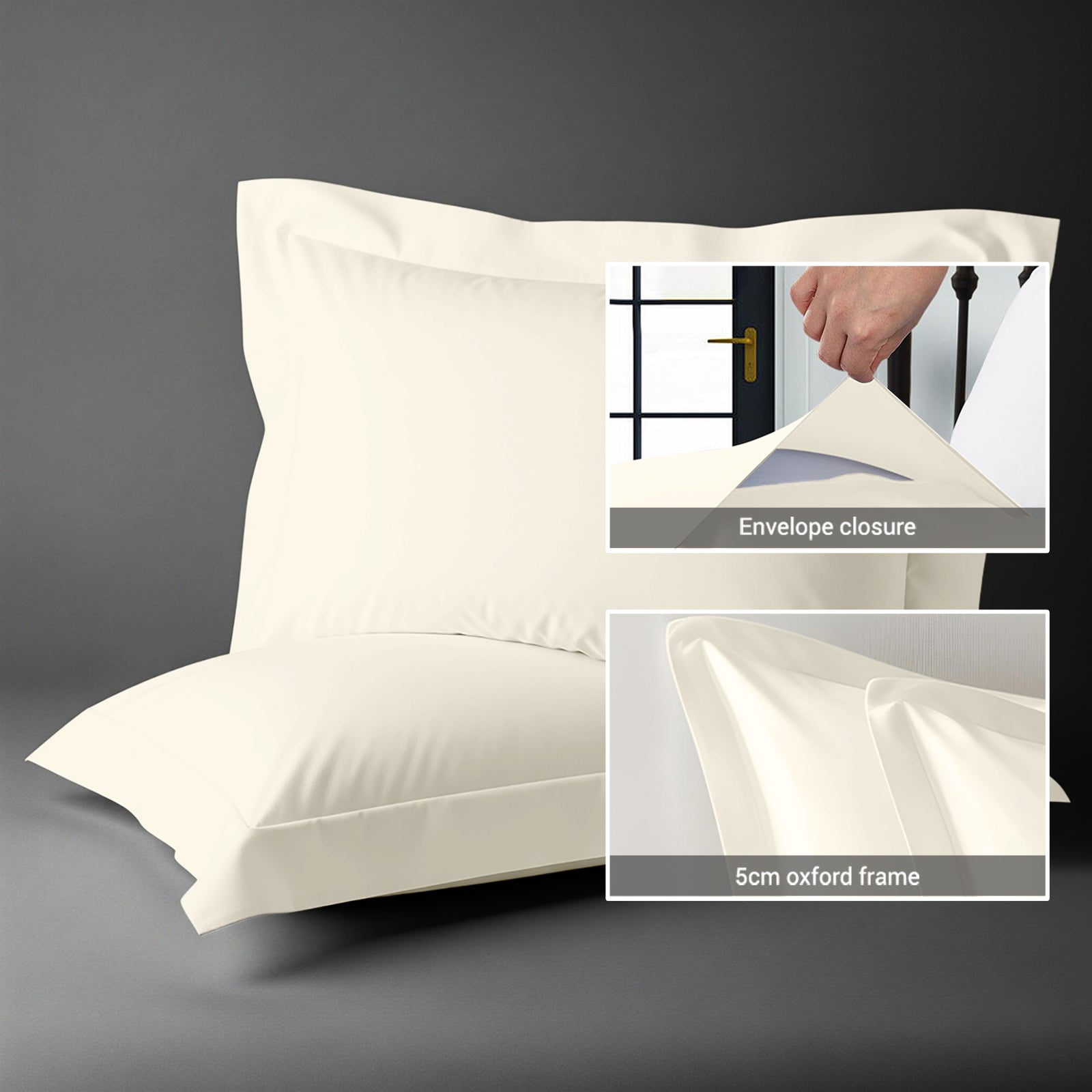 600 thread count ivory envelope closure pillowcases oxford king style secure fit skin friendly cotton with 5cm frame