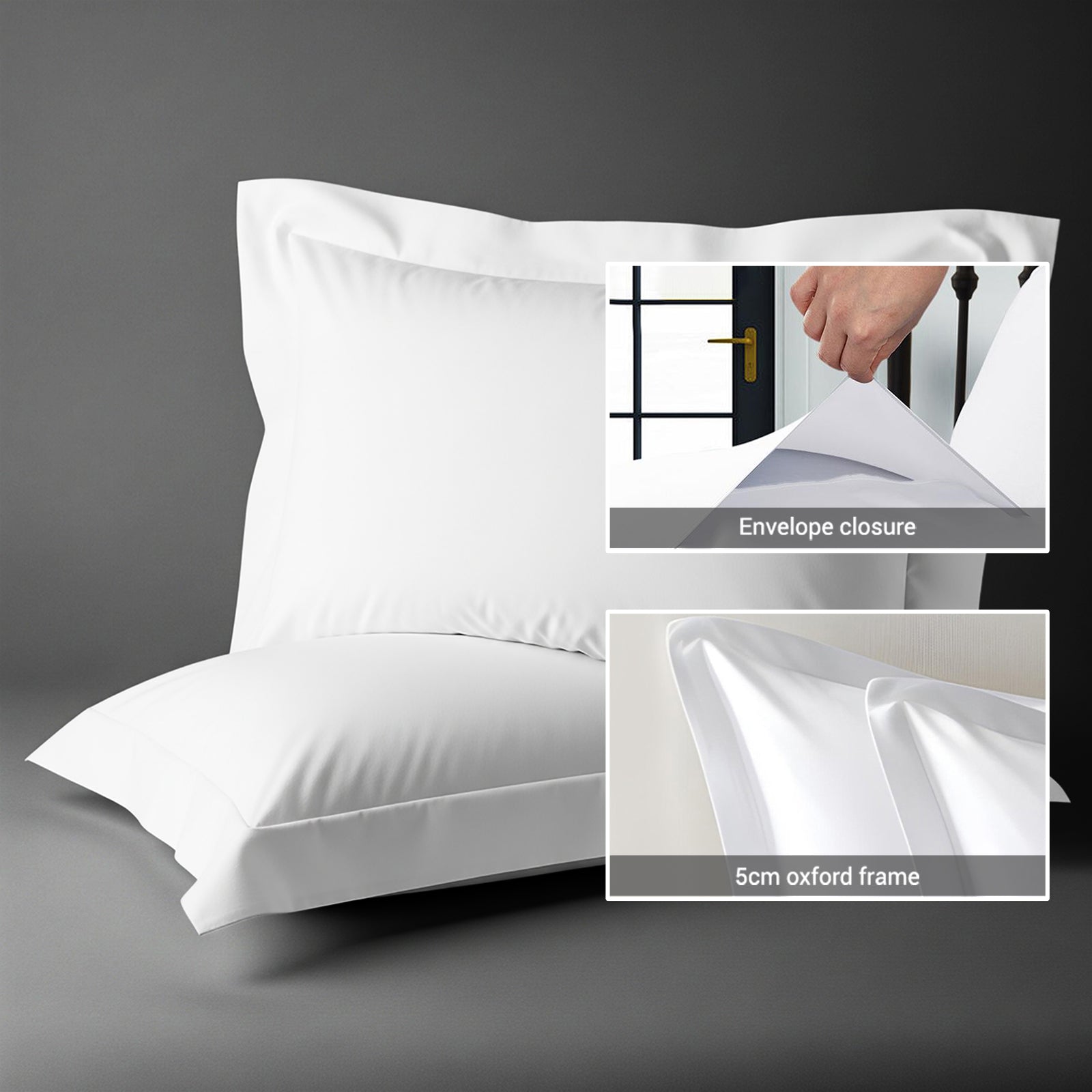 400 thread count White envelope closure pillowcases oxford king style secure fit skin friendly cotton with 5cm frame